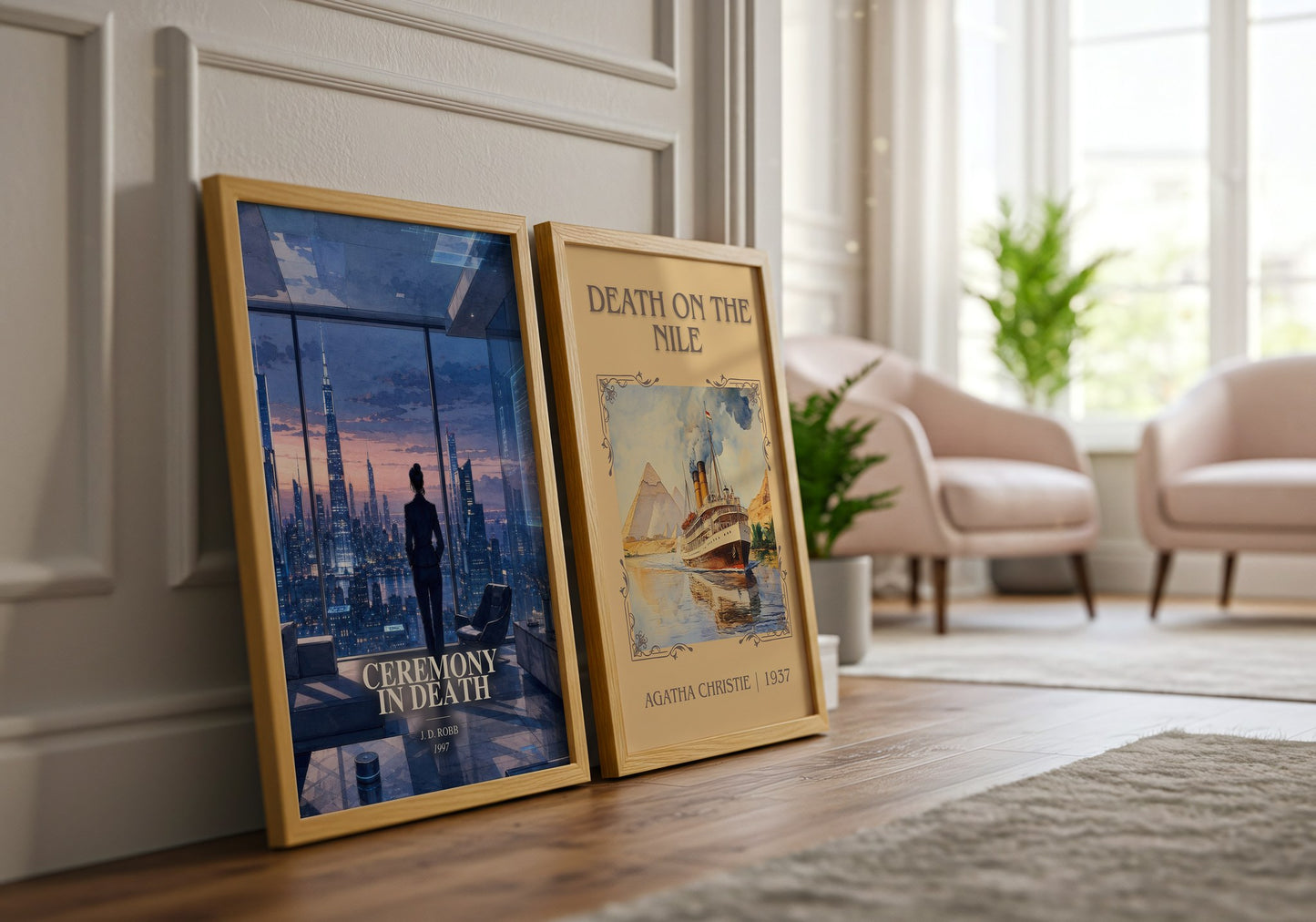Ceremony In Death watercolour print framed by window – literary home decor