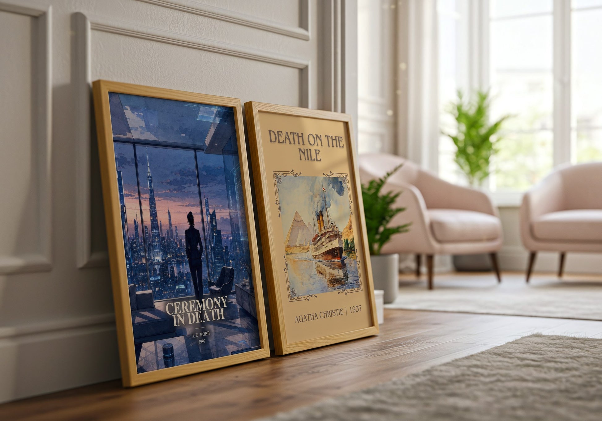 Ceremony In Death watercolour print framed by window – literary home decor