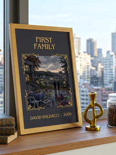 First Family Classic Book Art Print by David Baldacci – framed print on a city-view windowsill