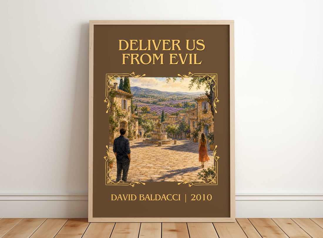 Deliver Us from Evil Classic Book Art Print by David Baldacci – framed print leaning on a wooden floor