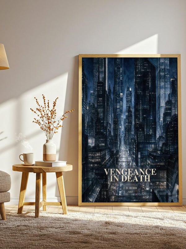 Vengeance In Death watercolour print in frame leaning in hallway – mystery wall art
