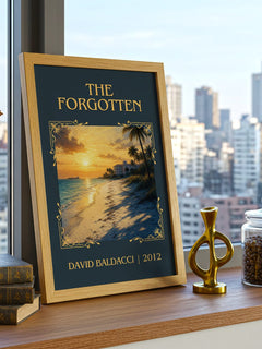 The Forgotten Classic Book Art Print by David Baldacci – framed print on a city-view windowsill