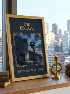 The Escape Classic Book Art Print by David Baldacci – framed print on a city-view windowsill