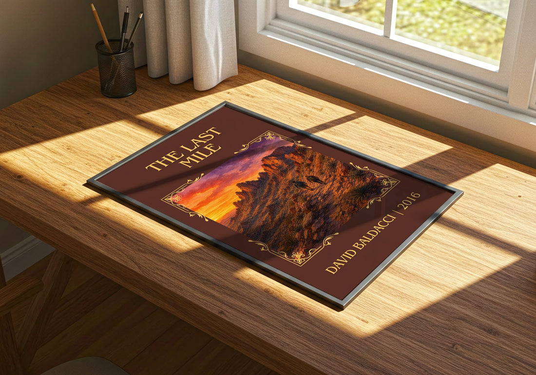 The Last Mile Classic Book Art Print by David Baldacci – print on a sunlit desk