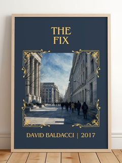 The Fix Classic Book Art Print by David Baldacci – framed print leaning on a wooden floor