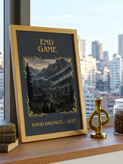End Game Classic Book Art Print by David Baldacci – framed print on a city-view windowsill