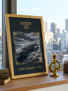 Vixen 03 Classic Book Art Print by Clive Cussler – framed print on a city-view windowsill