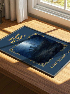 Night Probe! Classic Book Art Print by Clive Cussler – print on a sunlit desk