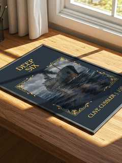 Deep Six Classic Book Art Print by Clive Cussler – print on a sunlit desk
