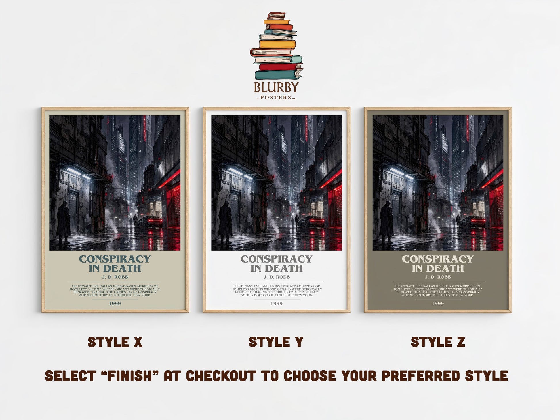Conspiracy In Death bookish print in frame leaning in hallway – thriller wall art