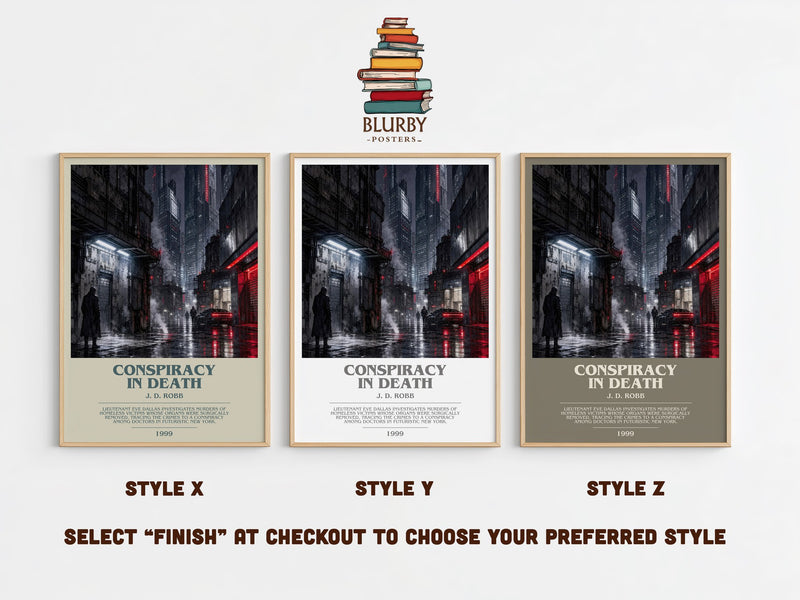 Conspiracy In Death bookish print in frame leaning in hallway – thriller wall art