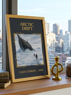 Arctic Drift Classic Book Art Print by Clive Cussler – framed print on a city-view windowsill