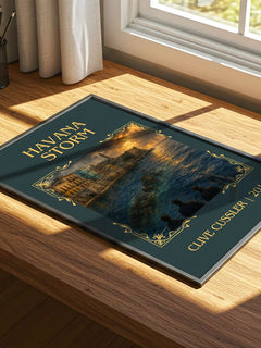 Havana Storm Classic Book Art Print by Clive Cussler – print on a sunlit desk