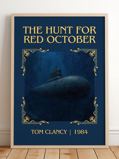 The Hunt for Red October Classic Book Art Print by Tom Clancy – framed print leaning on a wooden floor