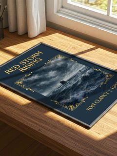 Red Storm Rising Classic Book Art Print by Tom Clancy – print on a sunlit desk