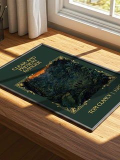 Clear and Present Danger Classic Book Art Print by Tom Clancy – print on a sunlit desk