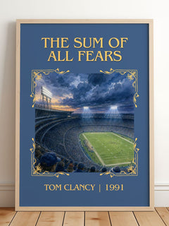 The Sum of All Fears Classic Book Art Print by Tom Clancy – framed print leaning on a wooden floor
