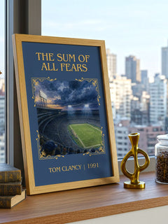 The Sum of All Fears Classic Book Art Print by Tom Clancy – framed print on a city-view windowsill