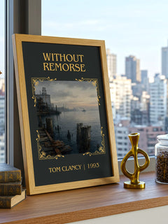 Without Remorse Classic Book Art Print by Tom Clancy – framed print on a city-view windowsill