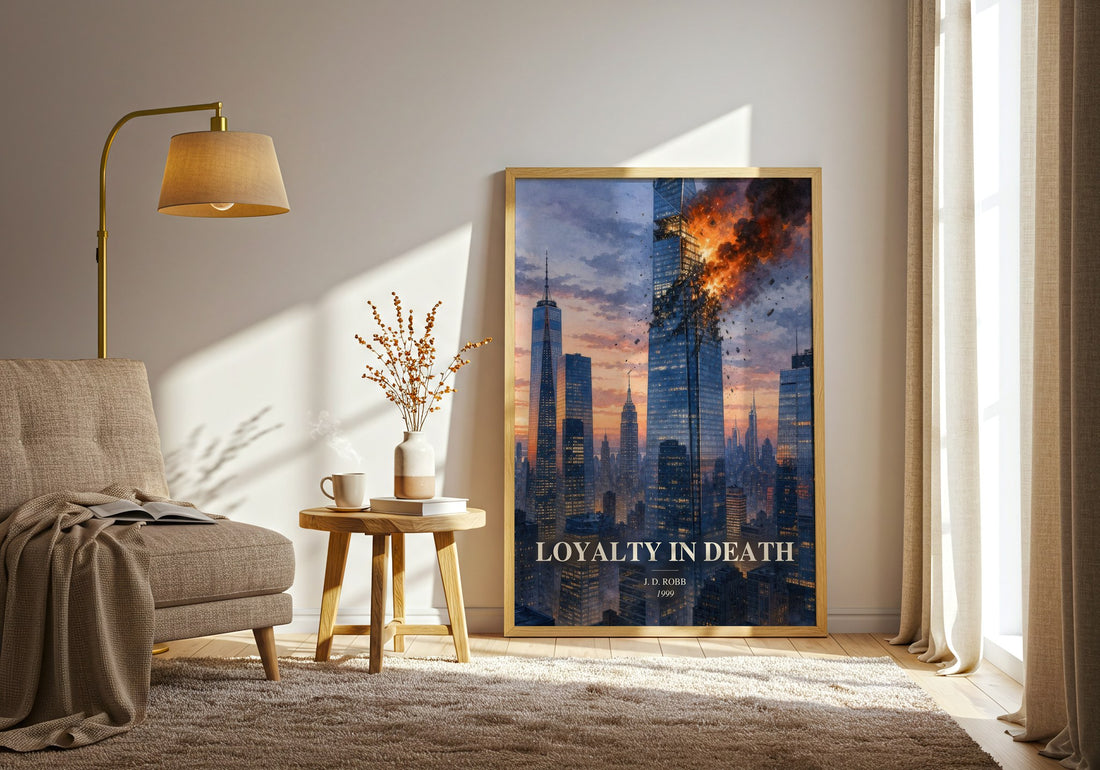 Loyalty In Death watercolour print in frame leaning in hallway – mystery wall art (mockup)