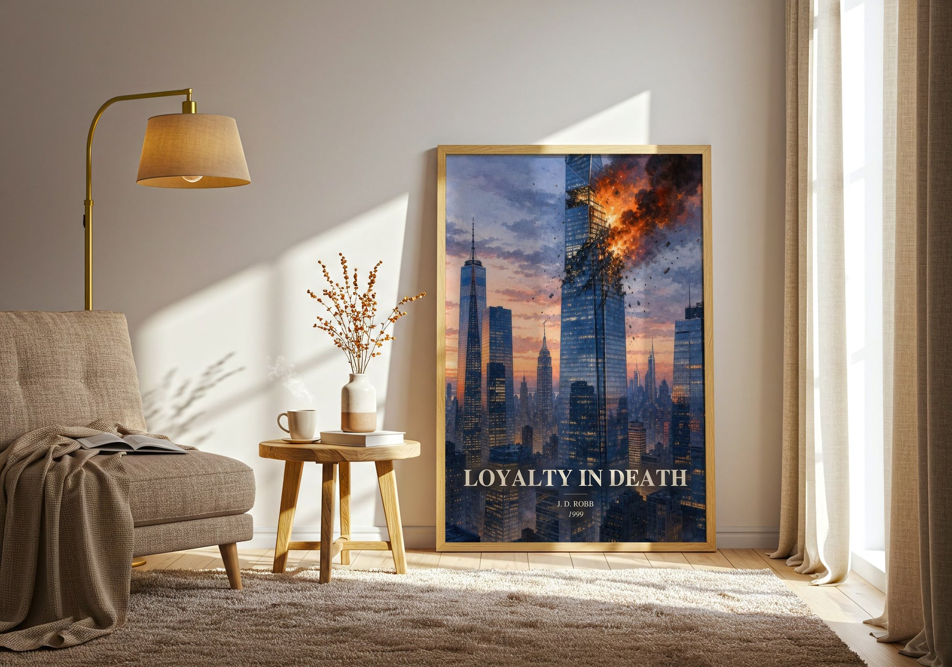 Loyalty In Death watercolour print in frame leaning in hallway – mystery wall art