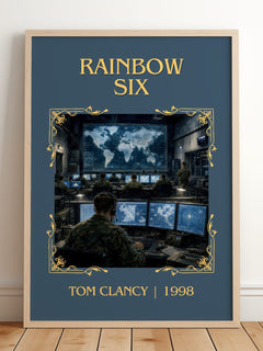 Rainbow Six Classic Book Art Print by Tom Clancy – framed print leaning on a wooden floor
