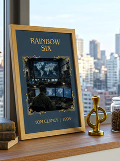 Rainbow Six Classic Book Art Print by Tom Clancy – framed print on a city-view windowsill