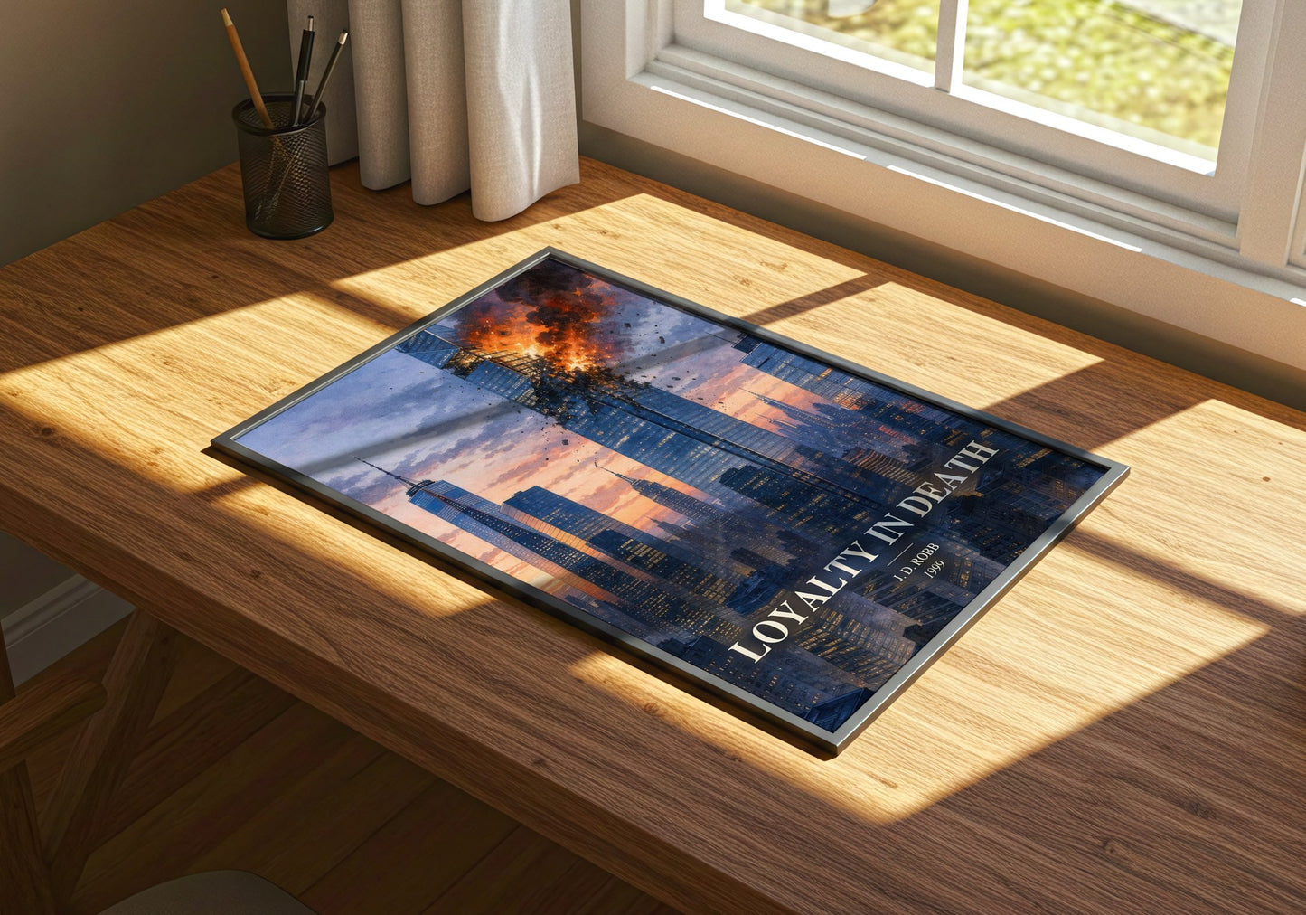 Loyalty In Death watercolour book poster framed on wall – mystery wall art