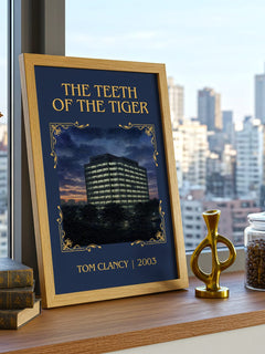 The Teeth of the Tiger Classic Book Art Print by Tom Clancy – framed print on a city-view windowsill