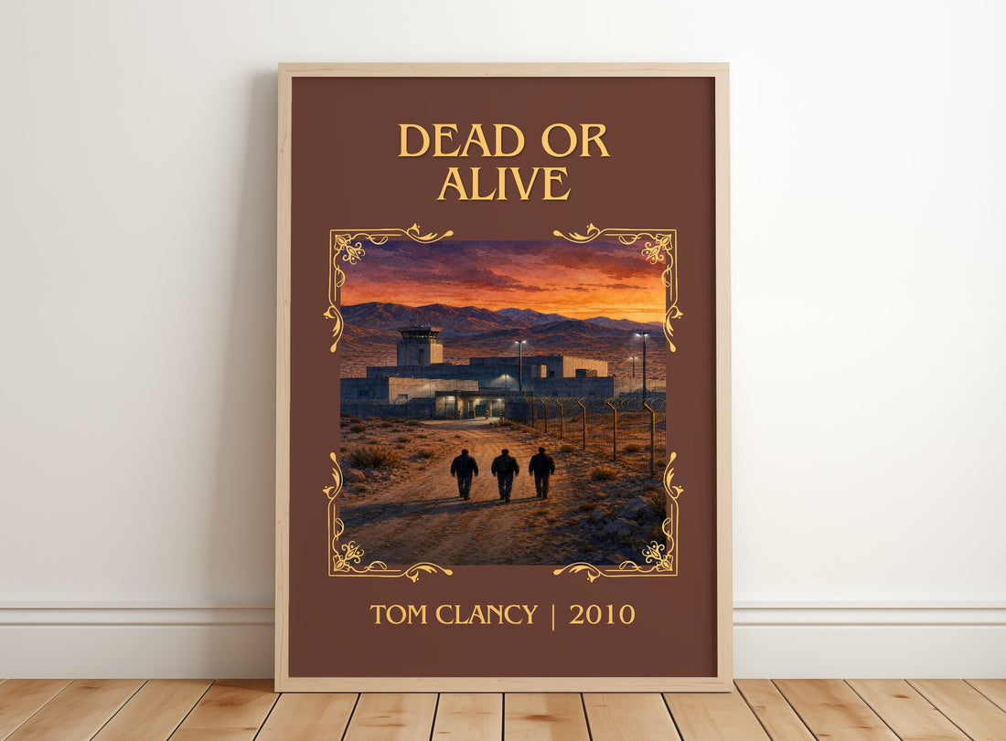Dead or Alive Classic Book Art Print by Tom Clancy – framed print leaning on a wooden floor
