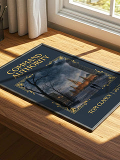 Command Authority Classic Book Art Print by Tom Clancy – print on a sunlit desk