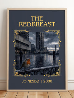 The Redbreast Classic Book Art Print by Jo Nesbø – framed print leaning on a wooden floor