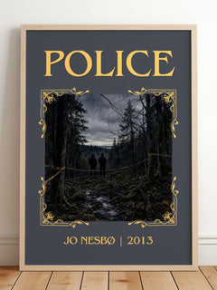Police Classic Book Art Print by Jo Nesbø – framed print leaning on a wooden floor