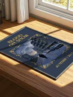 Blood on Snow Classic Book Art Print by Jo Nesbø – print on a sunlit desk