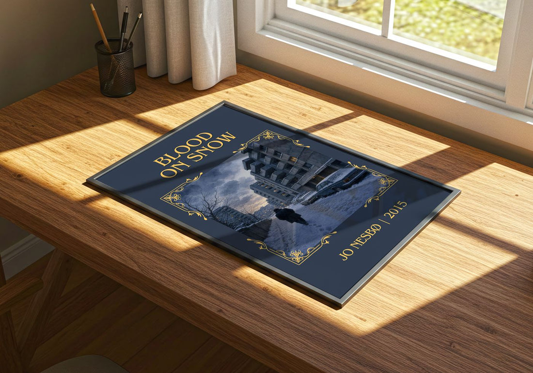 Blood on Snow Classic Book Art Print by Jo Nesbø – print on a sunlit desk