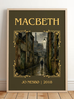Macbeth Classic Book Art Print by Jo Nesbø – framed print leaning on a wooden floor