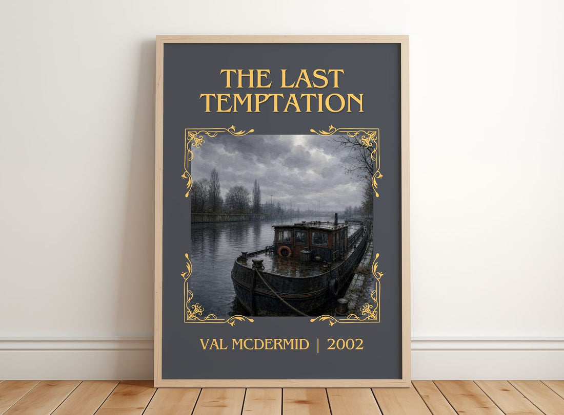 The Last Temptation Classic Book Art Print by Val McDermid – framed print leaning on a wooden floor