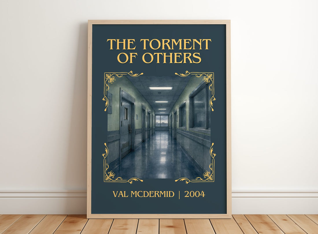 The Torment of Others Classic Book Art Print by Val McDermid – framed print leaning on a wooden floor