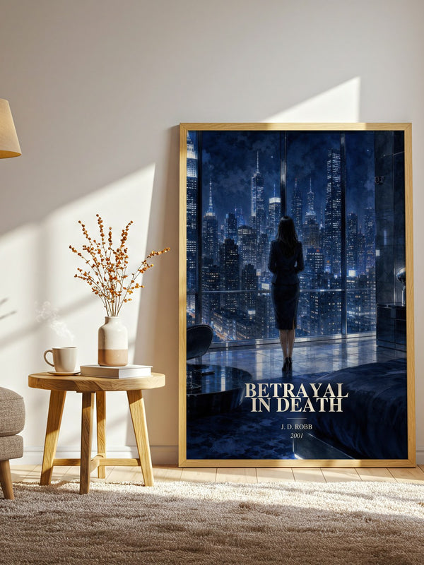 Betrayal In Death watercolour print in frame leaning in hallway – mystery wall art