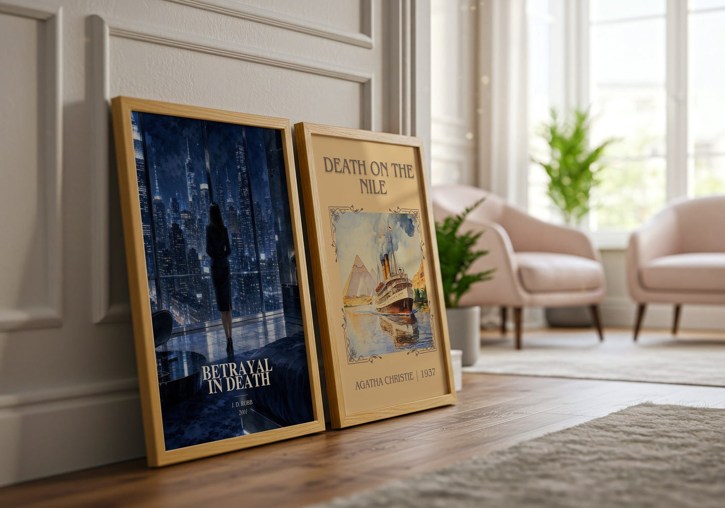 Betrayal In Death watercolour print framed by window – literary home decor