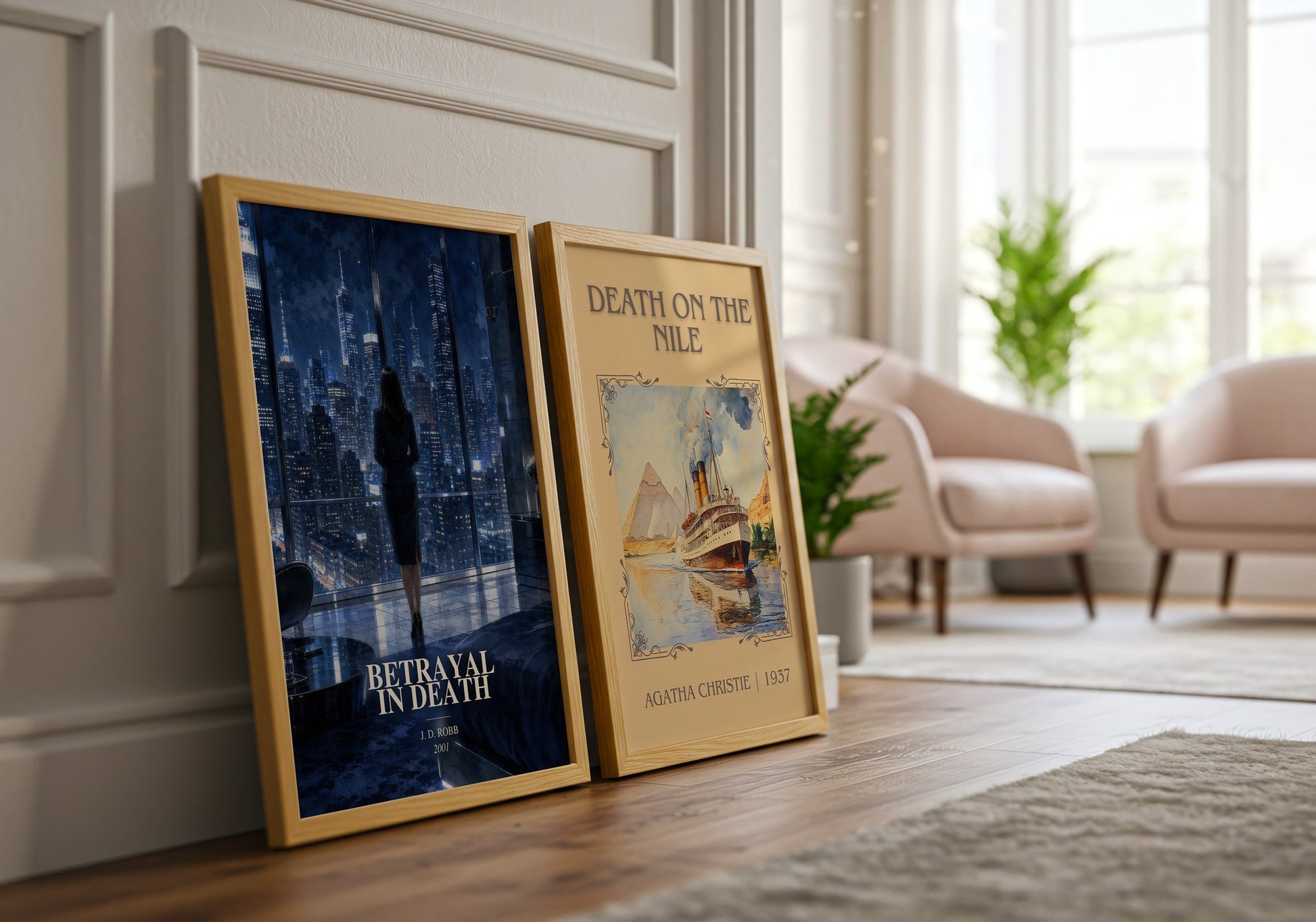 Betrayal In Death watercolour print framed by window – literary home decor