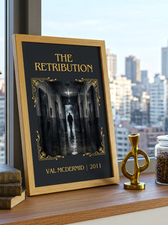 The Retribution Classic Book Art Print by Val McDermid – framed print on a city-view windowsill