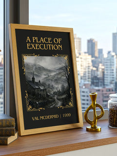 A Place of Execution Classic Book Art Print by Val McDermid – framed print on a city-view windowsill