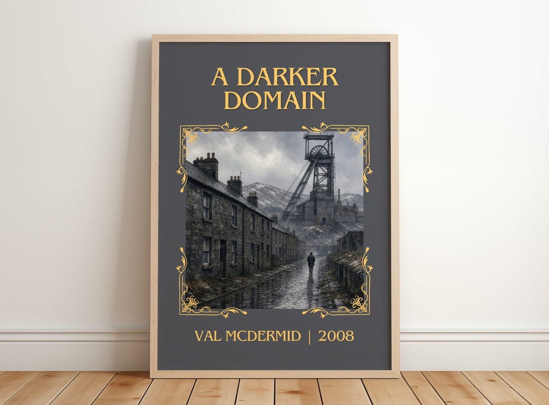A Darker Domain Classic Book Art Print by Val McDermid – framed print leaning on a wooden floor