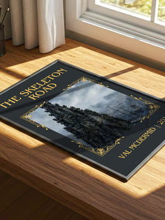 The Skeleton Road Classic Book Art Print by Val McDermid – print on a sunlit desk