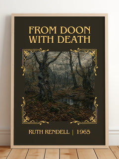 From Doon with Death Classic Book Art Print by Ruth Rendell – framed print leaning on a wooden floor