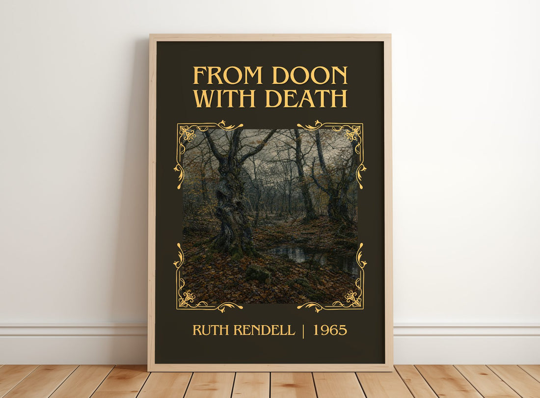 From Doon with Death Classic Book Art Print by Ruth Rendell – framed print leaning on a wooden floor