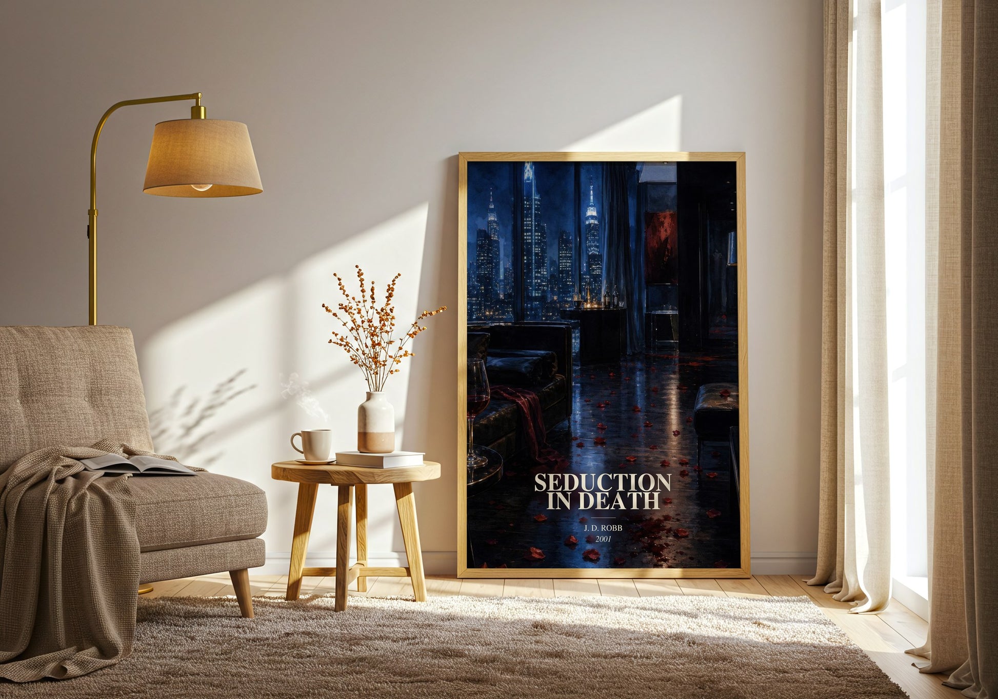 Seduction In Death watercolour print in frame leaning in hallway – thriller wall art