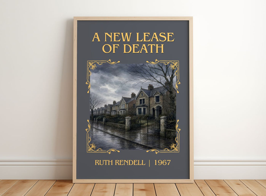 A New Lease of Death Classic Book Art Print by Ruth Rendell – framed print leaning on a wooden floor