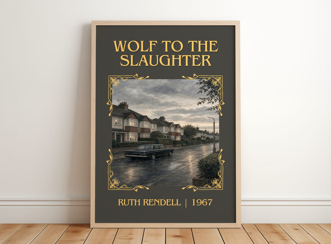 Wolf to the Slaughter Classic Book Art Print by Ruth Rendell – framed print leaning on a wooden floor